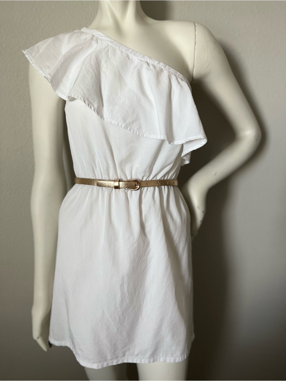 Guess White One Shoulder Ruffle Dress Size XS